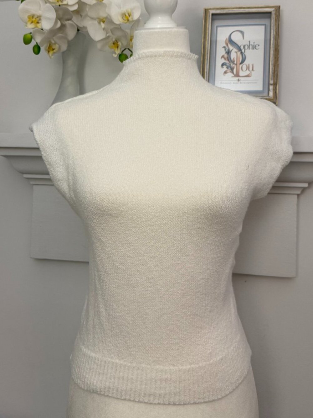 Ivory Mock Neck Cap Sleeve Knit Sweater Top Size S NWOT